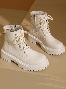 New Women Fashion Casual Ankle Boots Daily Versatile Comfortable  Boots In Black & Beige
