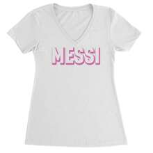 Messi OUTLINE Miami Futbol Ladies V-Neck T-Shirt
