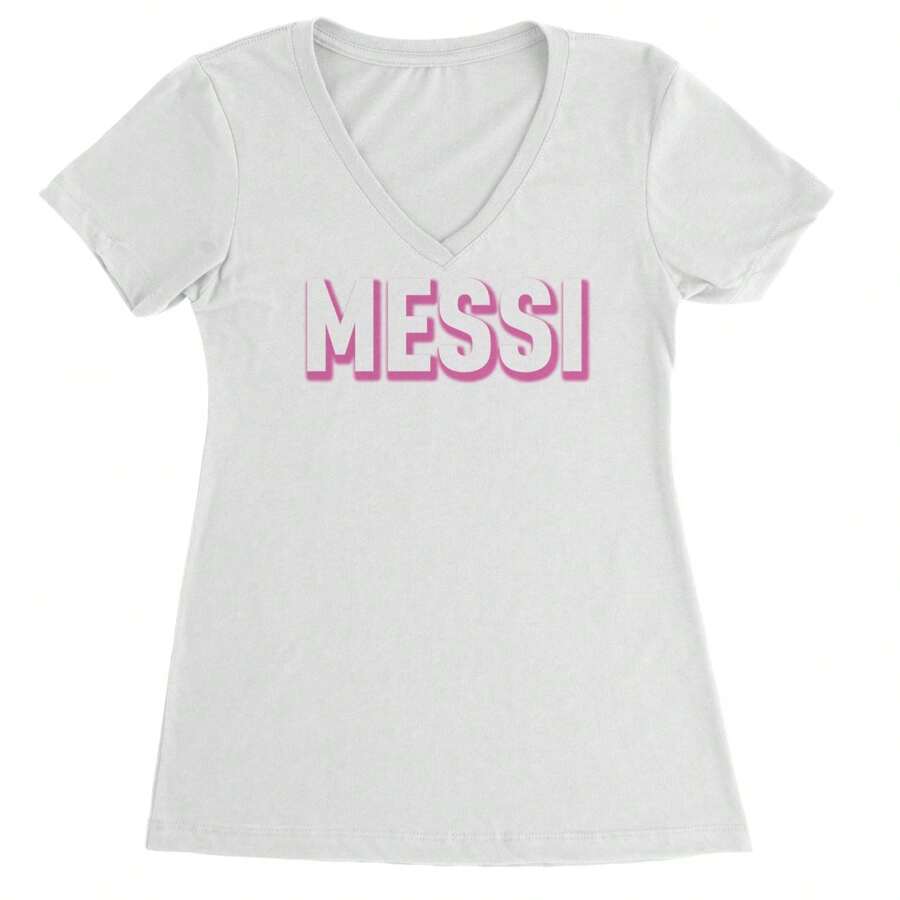 Messi OUTLINE Miami Futbol Ladies V-Neck T-Shirt