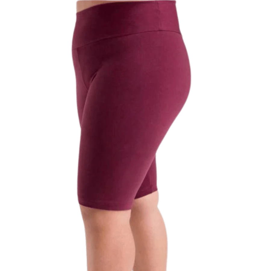 Women's Plus Size Legging Shorts Mid-Thigh Suplex Bermuda High Waist Gym Zero Transparency - 酒紅色 - 查看 1