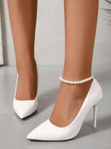 Women Classic Minimalist 10cm Pointed Toe Stiletto Heel Wedding Party Nightclub Shoes - Elegant Banquet Office White Patent Leather High Heels