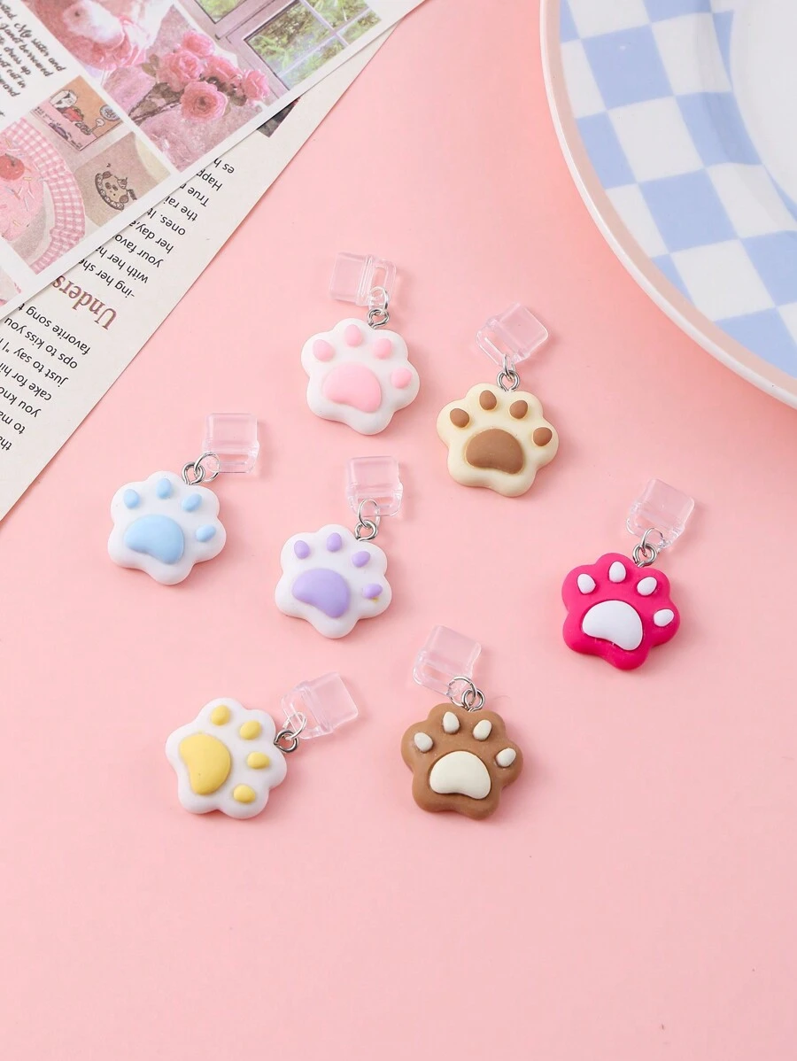 1pc Dog Paw, Cat Paw, Bear Paw Resin Anti-Dust Plug For IPhones, Android, Lightning, And Type-C Ports - Clear - View 1