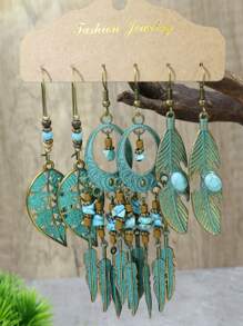 6 件装复古流苏组合女士耳环套装，波西米亚风格不对称度假耳饰 - 淺藍色 - 查看 12