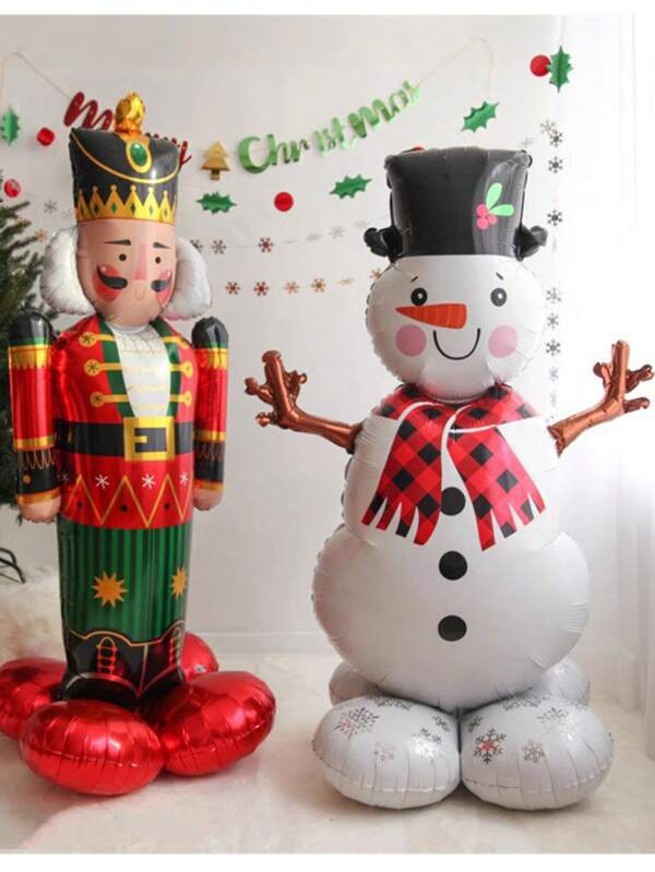 1pc Christmas Nutcracker Soldier Snowman Aluminum Film Balloon Three-Dimensional Standing Cartoon Christmas Decoration Balloon, Christmas