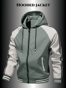 1pc Contrast Color Men's Long Sleeve Hooded Jacket, Fashionable & Casual Outerwear For Spring Autumn