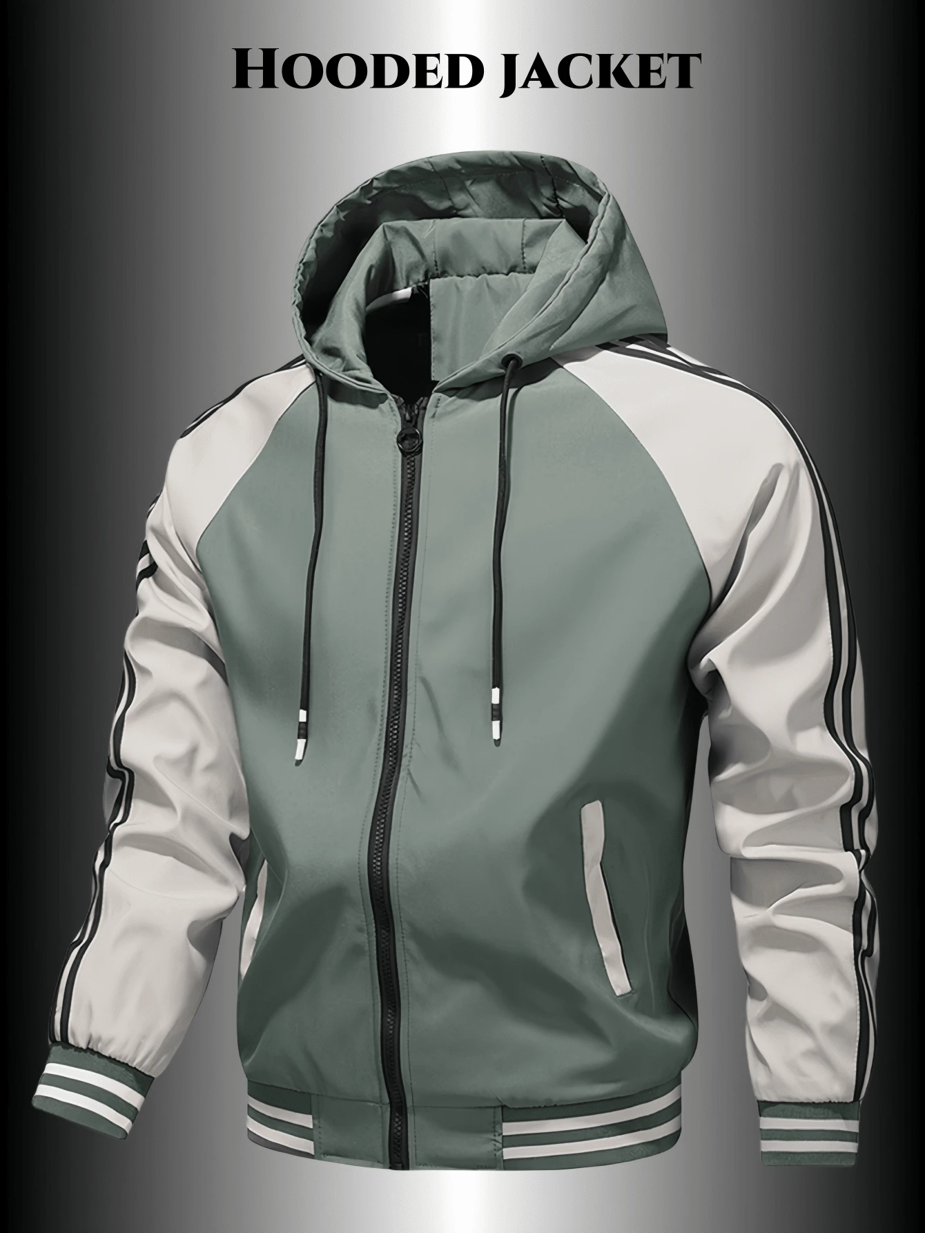 1pc Contrast Color Men's Long Sleeve Hooded Jacket, Fashionable & Casual Outerwear For Spring Autumn