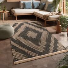 Designer Outdoor Rug With Modern Diamond Pattern - Brown - View 1