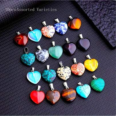 5/10/20/30/50/100 件天然石水晶宝石心形吊坠项链 - DIY 珠宝制作套件，适合家居装饰、送给家人和朋友的礼物