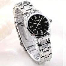 女士时尚简约罗马数字混合水晶表盘石英表，圆形指针，适合派对、婚礼、海滩度假和情人节等场合。 - 銀色 - 查看 2