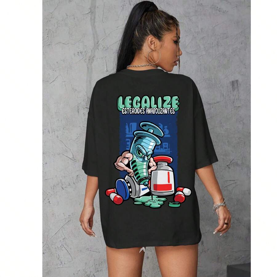 Women's Basic T-Shirt Blouse Cotton T Shirt Plus Size Children's Legalize Anabol Gym Training - màu đen - Xem 1
