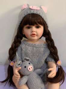 Lifelike 55 CM Reborn Doll With Full Soft Silicone Body 22 Inch Alive Newborn Bebe Lovely Dress Up Toy Handmade Birthday Gift (Some Parts Random) - Xám - Xem 4