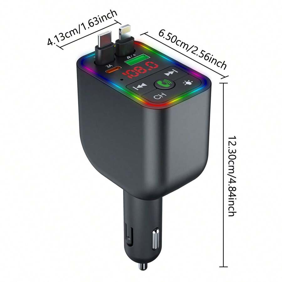 Car Charger FM Transmitter Type C Super Fast Charging Retractable Cable