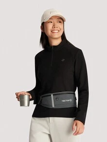 TECTOP Women's Fall/Winter Long Sleeve Reversible Fleece Bottom Shirt Warm Windproof Outdoor Sports Running Half Zipper High Stretch - Black - View 2