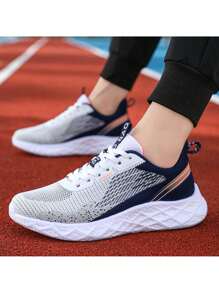 Men's Lightweight Low-Top Lace-Up Casual Running Shoes, Grey Color. Suitable For Fitness, Hiking, Travel, Casual, Outdoor Athletic, Graduation Gifts, Birthday Attire Accessories - Blue - View 2