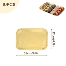 10个金色蛋糕纸托盘，加厚一次性长方形纸板，带防油涂层，适用于高档甜品桌、纸杯蛋糕展示、生日派对、婚礼和其他场合。 - 金色 - 查看 13