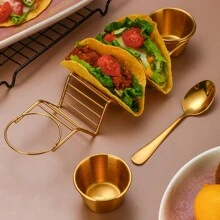 2/4pcs Stainless Steel Taco Holder Set With Sauce Cups Spoon Detachable Condiment Cups Rust-Resistant, Dishwasher Safe Taco Stand For Kitchen Use Mexican Restaurant Style Pancake Rack, Pizza Display Stand, Spring Roll Food Rack - Multicolor - View 1