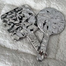 1pc Espelho de maquiagem com alça banhada Alta clareza Beleza portátil compacto redondo/quadrado Espelho de mão Melhores presentes