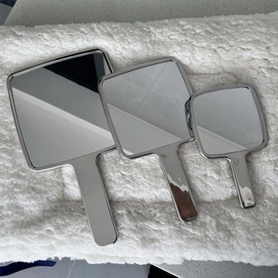 1 件镀层手柄化妆镜高清晰度美容便携式小巧圆形/方形手持镜最佳礼物