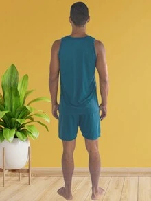 2 Pajama Shorts With Closed Tank Top For Adult Men's Line - 墨綠色 - 查看 8