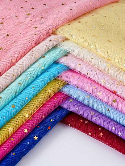 1 件多色星形薄纱面料，闪光网眼面料，用于装饰背景、裙子 DIY