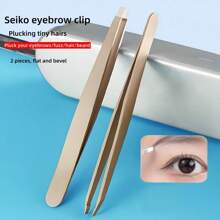 Eyebrow Clipper 2 Sets, High Precision Flat And Diagonal Tweezers And Beard Plucking Tools, For Both Men And Women - Champagne - View 2