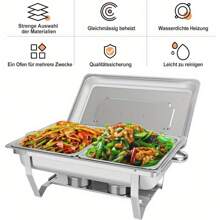 9L Edelstahl Warmhaltebehälter Speisenwärmer Buffetwärmer mit Faltbaren Beinen Wärmebehälter für Catering Buffet und Party
