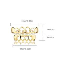 AINTTBY 1 件/2 件嘻哈 18K 镀金空心心形牙齿矫正器，适合男女，万圣节派对 - 彩色 - 查看 4