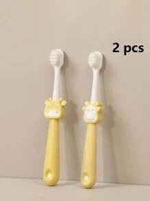 Set de 2 cepillos de dientes en forma de león para niños, cerdas suaves para uso en el hogar