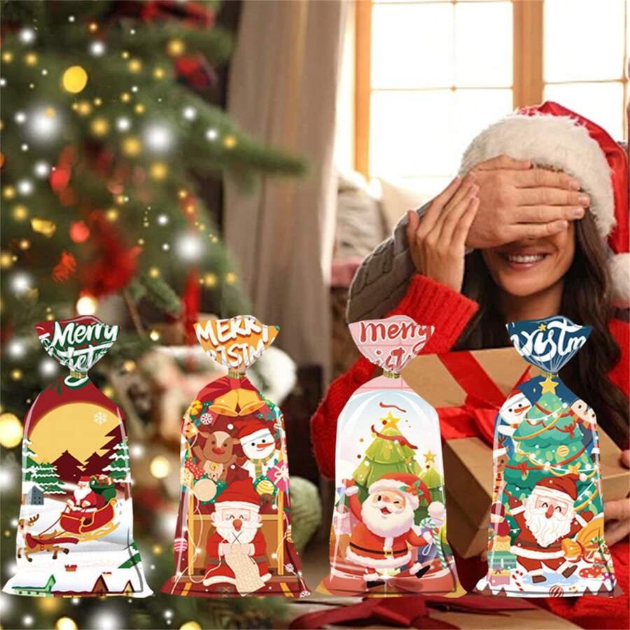 Ông già Noel tuần lộc Halloween Giáng sinh Lễ tạ ơn Ngày lễ Quà tặng lưu trữ Giấy thủy tinh Gói quà tặng - 24 chiếc với thiết kế kết hợp xoắn - Túi đựng kẹo và quà tặng, Thích hợp cho các bữa tiệc, đồ ăn nhẹ, đồ làm bánh - Nhiều màu - Xem 1