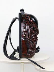 Y2K时尚独特造型摩托车背包，铁血战士街头朋克个性创意酷炫男士单肩包，3D压花背包，女士包 - 酒紅色 - 查看 3