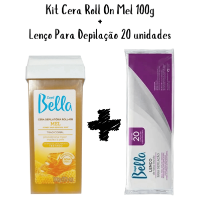 Kit Cera Roll On Mel 100g + Lenço Para Depilação 20 unidades