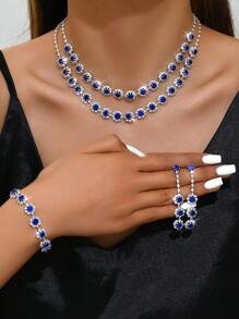 1 Bộ trang sức thời trang tối giản pha lê toàn bộ - Dây chuyền, Hoa tai, Vòng tay - Thích hợp để đeo hàng ngày và dự tiệc - Bộ trang sức hoa nhỏ - Xem 18