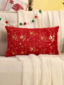 Miater 1pc Christmas Decorative Plush Pillow Case With Gold Foil Christmas Bell, For Living Room Bedroom - Red - View 16