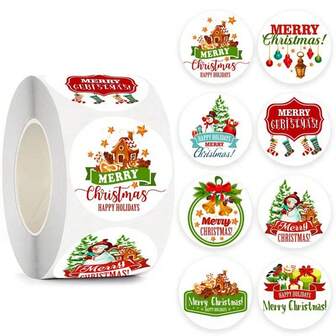 AFYPRTY 500pcs/Roll Merry Christmas Sticker Packaging Box Stickers, Self-Adhesive Packaging, Party Gift Sealing Labels, Scrapbook Stickers For Christmas Decoration, Party Gift Labels Christmas Decorations Christmas Decor Christmas Gifts Christmas Party Supplies Christmas Gift Bags Christmas Bags Christmas Stickers