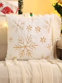 Miater 1pc Christmas Decorative Pillow Cover, Plush Christmas Tree With Gold Sequin Embroidery For Living Room And Bedroom