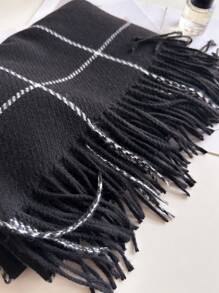 1 件女士冬季新款仿羊绒格子围巾，简约时尚流苏环围巾保暖披肩男女通用防寒，适合日常旅行、休闲穿着 - 黑色 WT156-1 - 查看 4