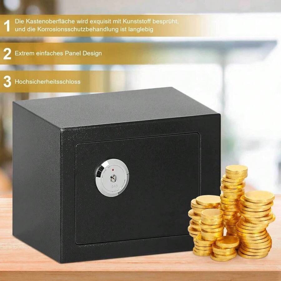 Caja fuerte para muebles de 6,4 l, caja fuerte para el hogar, 23 x 17 x 17 cm, caja fuerte con llave, cerradura de doble paletón, caja fuerte de acero para documentos, caja fuerte de pared, caja fuerte para armario. - Variante1 - Ver 1