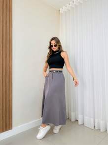 Women Skirts - 深灰色 - 查看 3