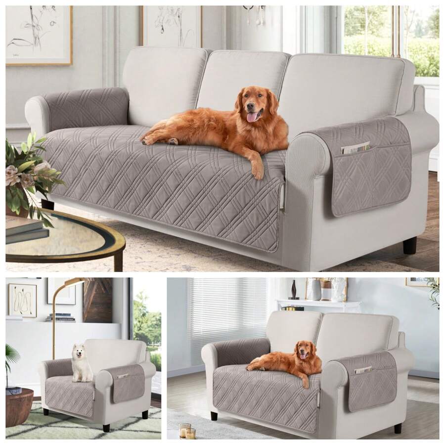 1/2/3 Seat Waterproof Sofa Covers With Non Slip Backing, Outdoor Cushion Covers Couch Covers With Side Pocket Washable Chair Covers Garden Furniture Protector For Cats Couch, Dog Bed Khaki - Màu Khaki - Xem 1