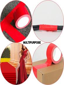 1 Rollo de cinta de tela adhesiva de colores de alta viscosidad de un solo lado, cinta de marcado de advertencia industrial, cinta de gafas para alfombra roja - alta adherencia, sin bordes rizados, fácil de rasgar, multiusos para alfombras, embalaje, etc. - rojo - Ver 5