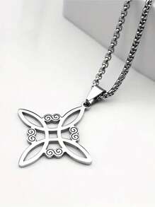 suteyi Juego de joyas de acero inoxidable de 4 piezas, colgante con nudo celta irlandés estilo bruja, aretes y pulsera y anillo de moda - Plateado - Ver 3