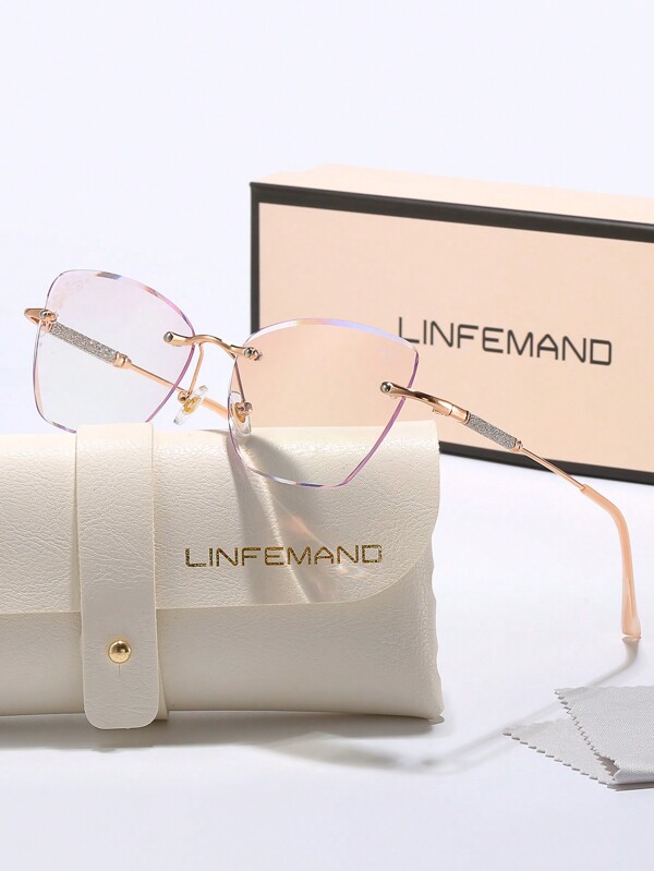 LINFEMAND LINFEMAND Fashion Cat Eye Rimless Computer Reading Glasses For Women, Progresywne okulary do czytania multifocal +1.0 do +4.0, Akcesoria do prezentów dla kobiet