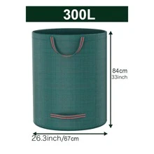 Garden Garbage Bag Heavy-Duty, Green Garden Garbage Bag Reusable, Industrial Fabric And Handle, Garden Garbage Bag, Very Suitable For Collecting Plant Waste Grass And Leaves (500L * 300L * 120L)