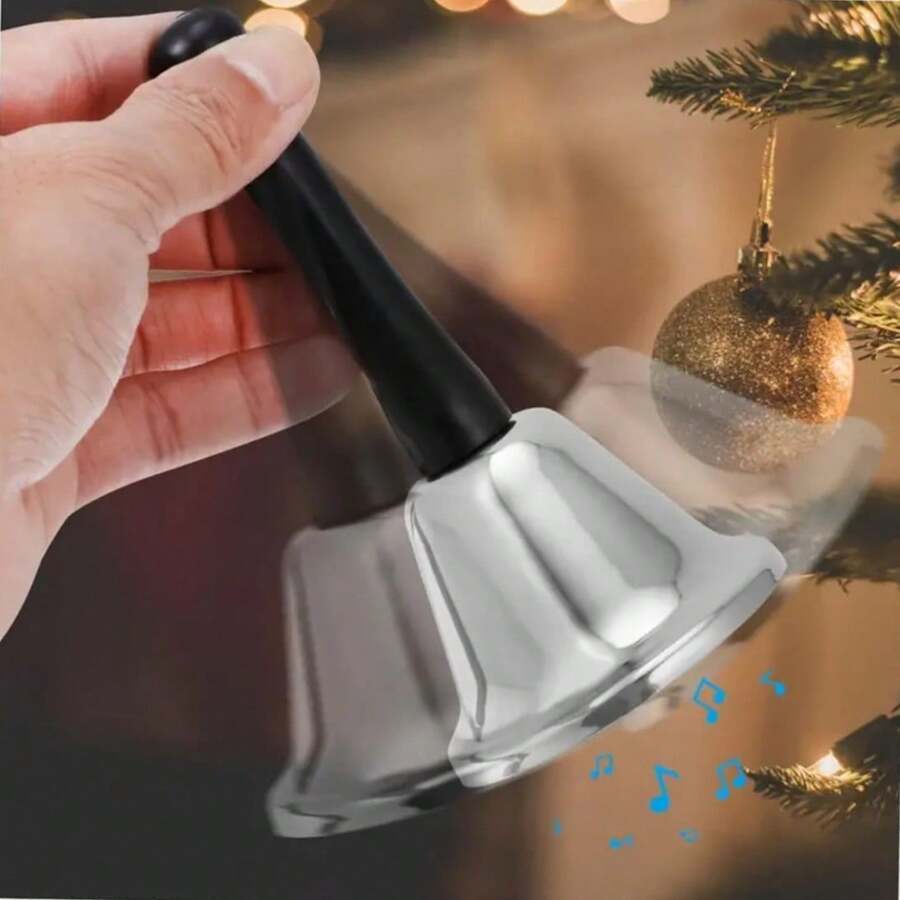 圣诞节摇铃手铃复古手铃摇铃摇铃圣诞节手摇铃呼叫铃圣诞铃金属酒店铃学校铃宠物塑料门铃 - 耐用，响亮的服务和呼叫铃适用于婚礼，教室，派对和圣诞节 - 銀色 - 查看 1