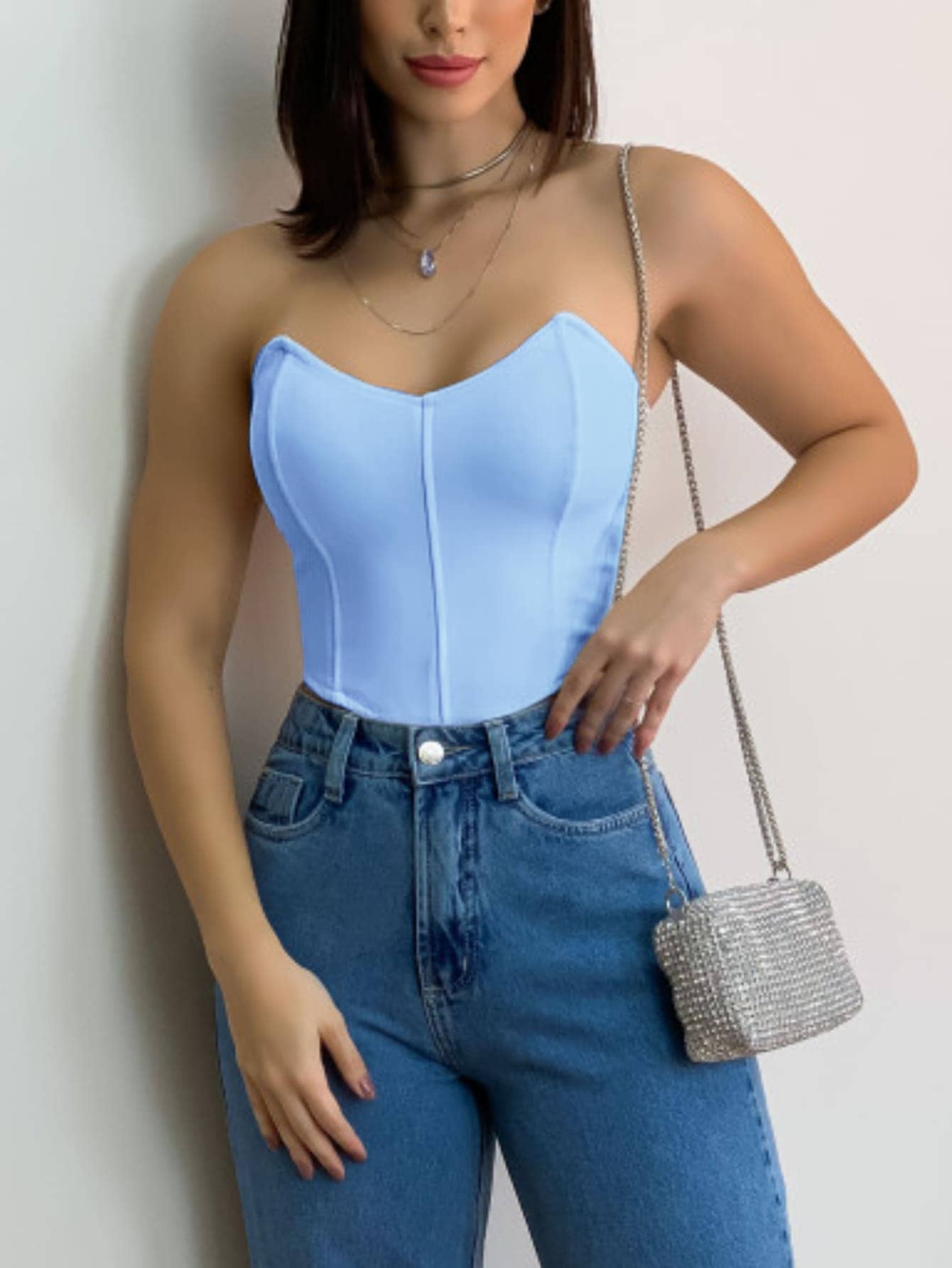 Women's Cropped Top With Bigo V Cup - Màu xanh nhạt - Xem 1