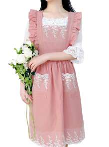 1 件女式围裙全长复古花卉设计日式花园和家居夏季公主裙带蕾丝装饰 - 彩色 - 查看 15