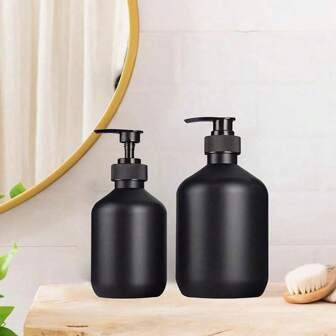 1set/1pc/2pcs Matte Black Bottle, Lotion Bottle, Shampoo Bottle, Pump Dispenser For Hair & Skin Care Home Bathroom Decor Fall Decor Back To School