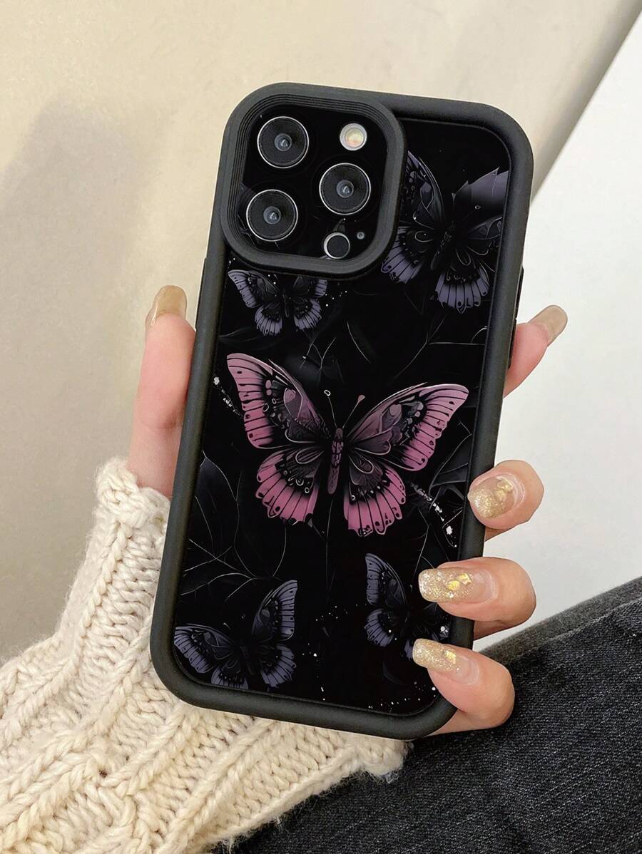 1 个蝴蝶图案保护手机壳，带精密孔设计，兼容 Iphone 11 Pro Max/12 Pro Max/13 Pro Max/14 Pro Max/15 Pro Max/IPhone 16 Plus/IPhone 16 Pro Max、Samsung、Redmi、OPPO/Realme、VIVO、Infinix、Honor、MOTO、Itel、One Plus - 黑色 - 查看 1