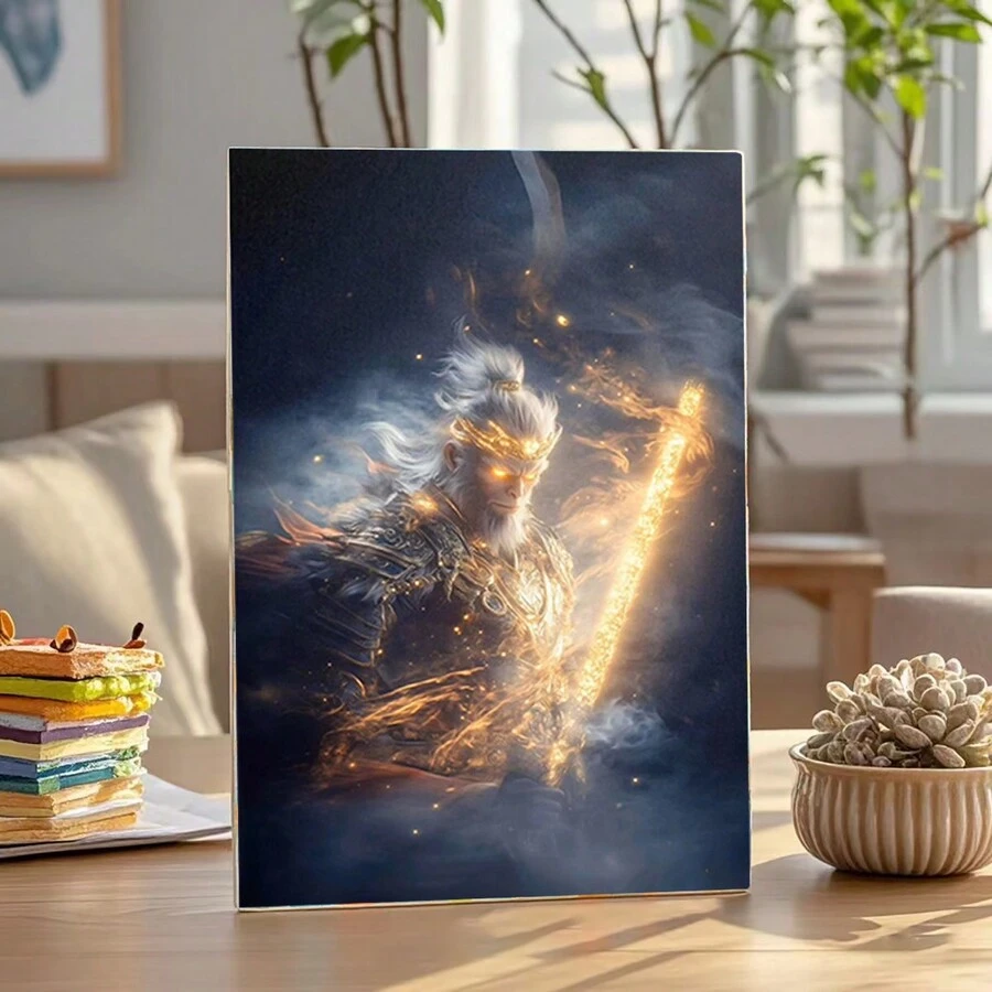 1 幅黑白神话孙悟空无框墙壁艺术海报，现代抽象家居装饰，生日派对圣诞礼物，客厅办公室墙壁装饰 - 彩色 - 查看 1