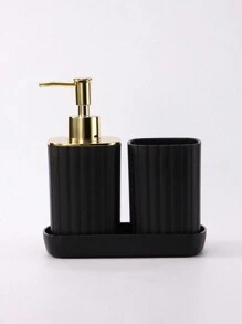 3 Pieces Electroplated Black Gold Set Soap Bottle Mouthwash Cup Tray Bamboo Lid Bathroom Accessories Home Bathroom Decor Summer Back To School